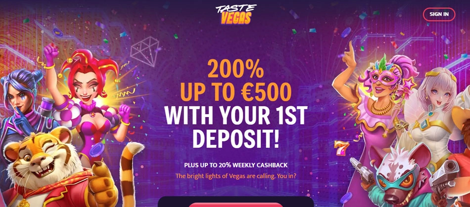 Taste Vegas – 200% op til €500 + 20% cashback